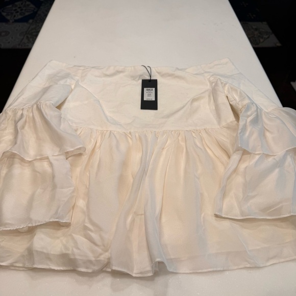 NWT Rachel Zoe Women’s Cotton & Silk Off The Shoulder Tiered Ruffle Top Ecru Sz6 - Picture 9 of 10